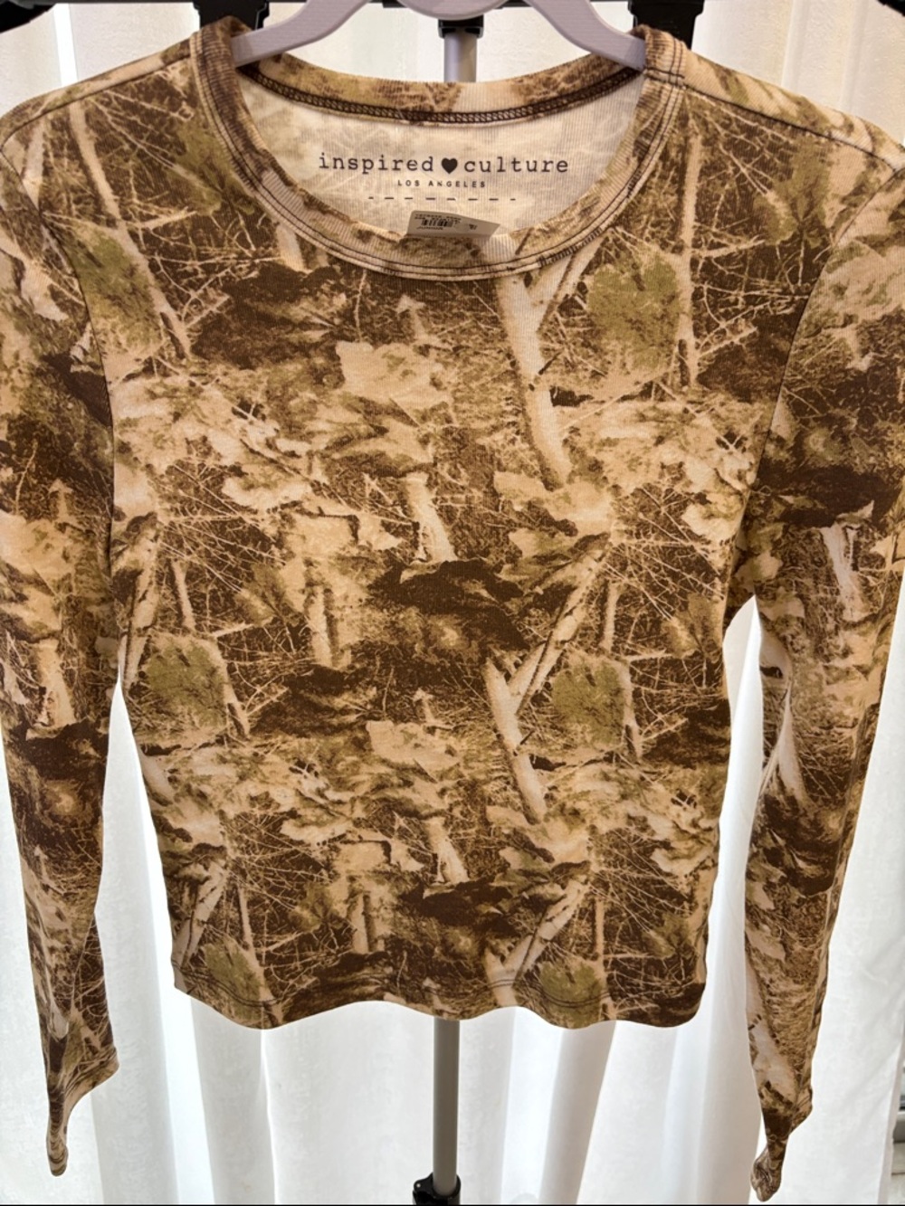 Inspired Culture Los Angeles Long Sleeve Top - Brown & Olive Camo